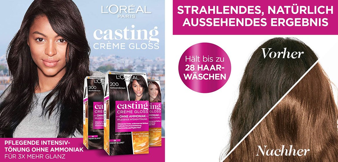 Casting Crème Gloss Glanz-Reflex-Intensivtönung - Anwendungsbeispiel mit vorher / nachher Vergleich